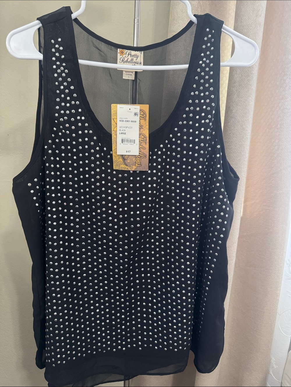 Pretty Rebellious Black Sleeveless Studded Chiffon Camisole